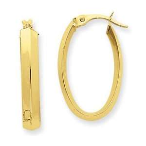  14k Yellow Gold Oval Knife edge Hoop Earrings: Jewelry