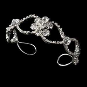    Silver Rhinestone Crystal Flower Bridal Cuff Bracelet: Jewelry