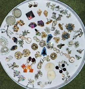   Beautiful Lot 39 Pair of Clip On Rhinestone Earrings   Many Signed