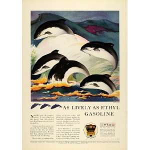  1931 Ad Lead Ethyl Gasoline Jumping Porpoise Killer Whales 