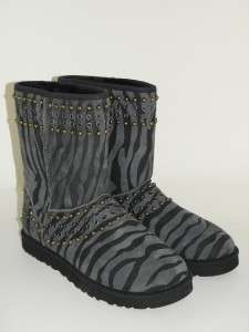 UGG & JIMMY CHOO Kaia Zebra Print Suede Studded Boot Shoe 11 NIB 