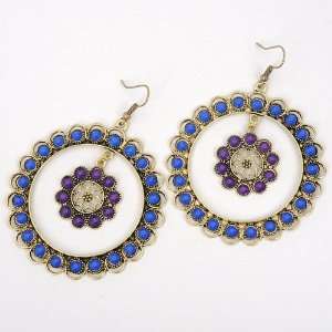   Royal Blue Purple Bead Rounded Circle Dangle Hook Earrings Jewelry
