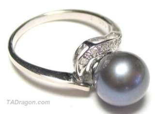 5mm AAA Black Pearl 2.10g 14K White Gold Diamond Ring  