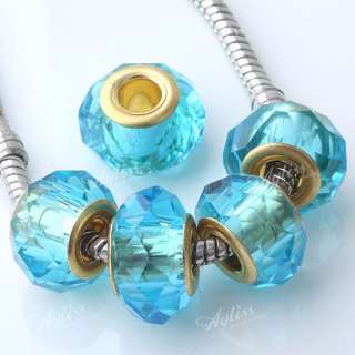 PCS SKY BLUE CRYSTAL GLASS FACETED BIG HOLE BEADS C16  