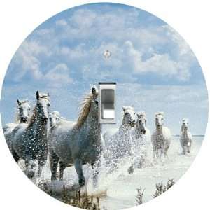  Rikki KnightTM White Horses in Snow Art Light Switch Plate 