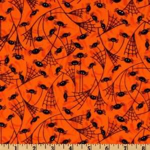  44 Wide Moda Trick or Treat Spiders Orange Fabric By The 
