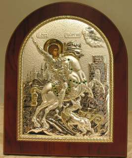 Wood Wall Silver Icon Saint St George Horse Jeweled WOW  