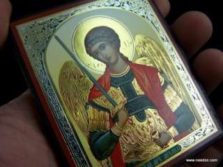 Saint St Michael Archangel Wood Icon Plaque Gold Russia  