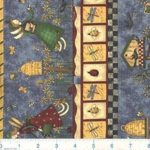   Folklore Garden Stripe Blue Fabric By The Yard Arts, Crafts & Sewing
