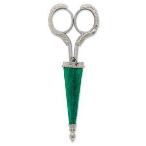   Green Enameled Case and Stainless Steel Scissors/Mixed Metal: Jewelry