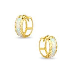    Synthetic Opal Huggie Earrings in 14K Gold HUGGIE EARS Jewelry