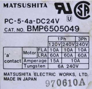 Matsushita Panasonic PC 5 4a DC24V 15A Contactor  