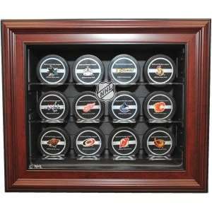  Puck Cabinet Style Display Case, 12 Puck, Mahogany: Sports 