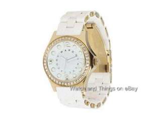  MARC JACOBS WHITE SILICONE WRAPPED GOLD BAND & CRYSTAL LADIES WATCH 