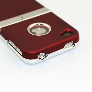   Case Chrome Cover Stand Rubberized Clip for iPhone 4S 4 4G Red  
