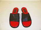 WOMANS DONNA KARAN BLACK/RED LEATHER SLIDE ON MULES SHOES SZ 6