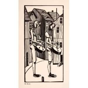  1957 Woodcut Drummers Gerhard Marcks House Figures 