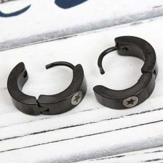 PC black stainless steel ear ring stud hoop huggie white star unisex 