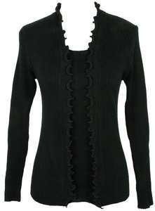 Long Sleeve Mock Elegant Ruffle Knit Cardigan Sweater   BLACK  