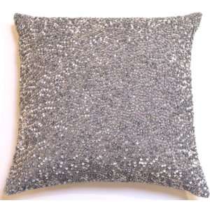  Ice Crush Sequin Beaded Pillow 16 Silver