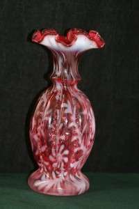 Fenton Daisy & Fern Cranberry Glass 8.75 Opalescent Crest Hobnail 