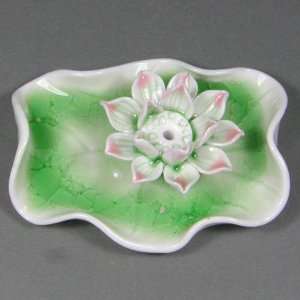  3.75 Ceramic Lotus & Lily Pad Stick Incense Burner 