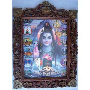 Lord Shiva giving blessings Poster painting in wood crafts frame