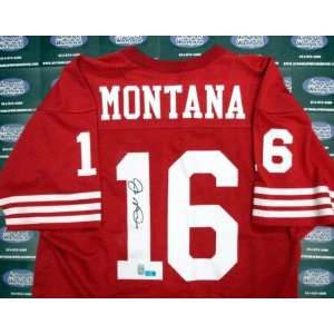 Joe Montana Autographed Football   (Red Jersey   Autographed NFL 