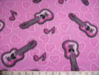 Cute fleece fabric by yard pink guitar & music notes  