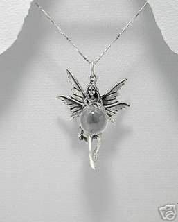 Large Silver Fairy Crystl Ball Pendant Necklace Jewelry  