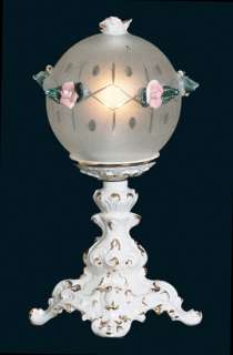 NEW CAPODIMONTE Porcelain Globe Boudoir Lamp White/Gold  