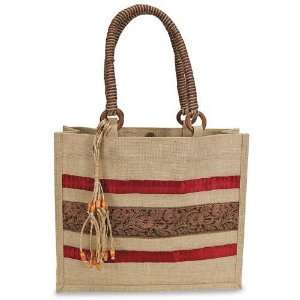  Jute Bag Tan & Red Ribbon 