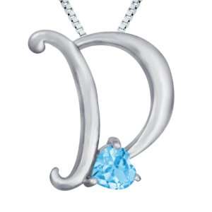   Sterling Silver Sky Blue Topaz Letter D Pendant,18 Jewelry