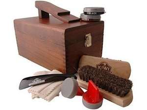 Kiwi Shoe Shine Valet Wood Box with Care Products  