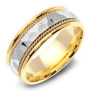   : 14K Two Tone Gold Twisted Rope Hammered Wedding Band Ring: Jewelry