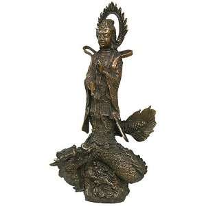  Kuan Yin Standing on a Dragon Bronze Statue   AT 016 