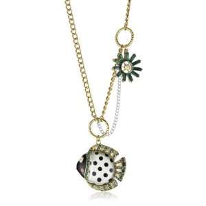   Mermaids Tale Black and White Polka Dot Fish Pendant Necklace