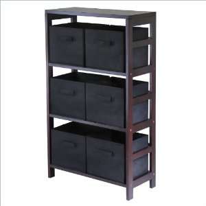   Storage Shelf with 6 Foldable Black Fabric Baskets Furniture & Decor