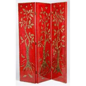  Tree of Life Modern Contemporary Red Lacquer Floor Screen 