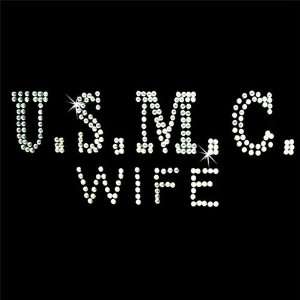  Iron on Hot Fix Rhinestone Motif Design USMC Wife Arts 
