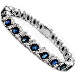   11.5ct Diamond & Blue Sapphire Tennis Bracelet 18k White Gold Jewelry