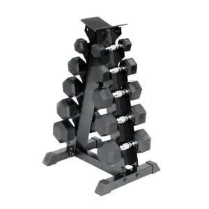   Choice Two Sided A Frame Rack with 5 25 Pound Rubber Hex Dumbbell Set