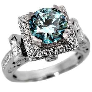  1.90ct Fancy Blue Round Diamond Engagement Ring Vintage 