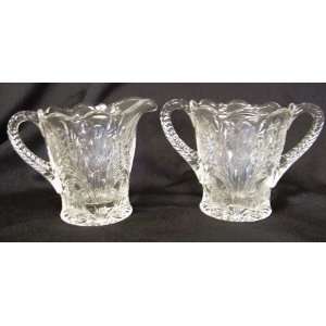    Crystal Inverted Thistle Pattern Creamer & Sugar