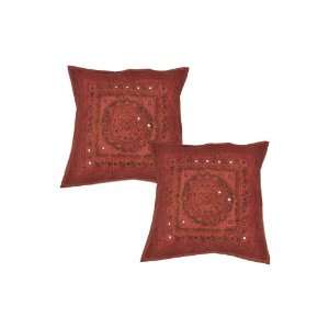 Handmade Cushion Cover Home Decor Cotton Hand Embroidery & Mirror Work 