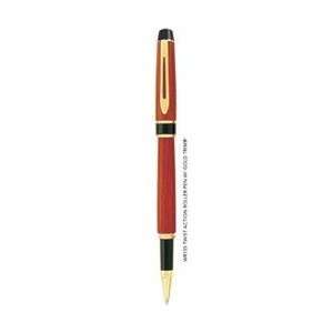  WOOD PEN P258    Twist action rosewood roller ball pen with gold 