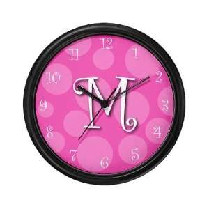 M Initial Pink Polka Dot Wall Art Clock: Home & Kitchen