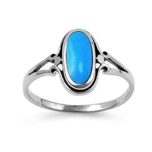   Silver 12mm Oval Turquoise Stone Ring (Size 5   9)   Size 5 Jewelry