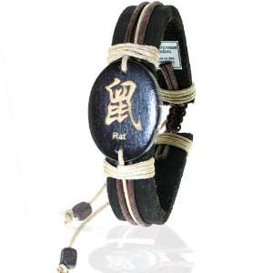    Leather Bracelet with Chinese Zodiac  Rat Inspired Design Jewelry