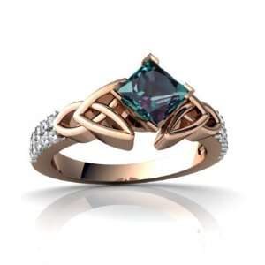  14k Rose Gold Square Created Alexandrite Engagement Ring 